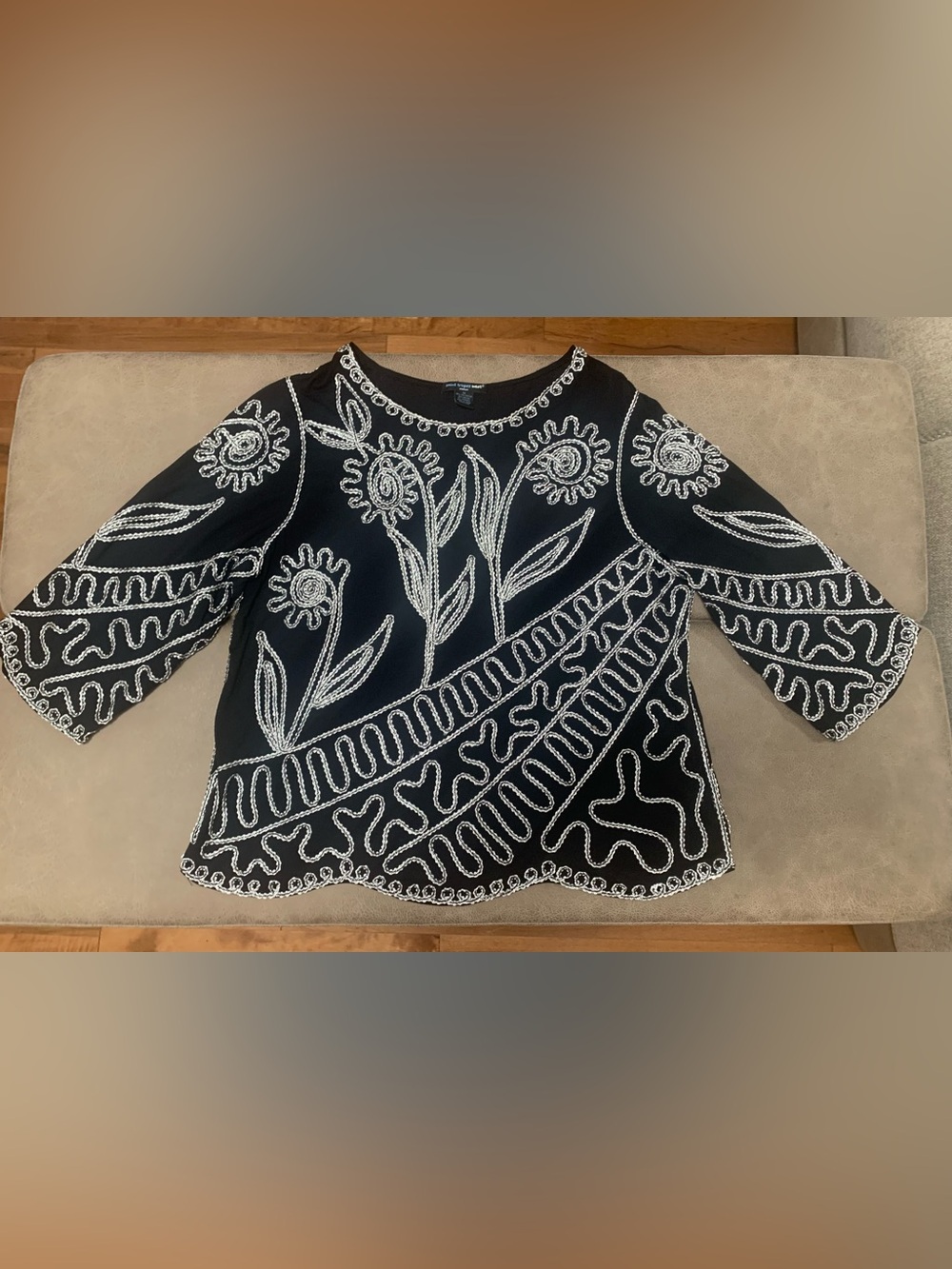 Saint Tropez West Womens Black Embroidered Soutache Floral 3/4 Sleeve Blouse 1X